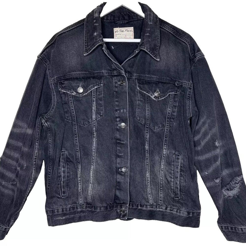 We Free People Distressed Denim Jean Jacket Oversized Y2K Streetwear Medium NWOT